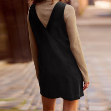 Load image into Gallery viewer, Black Corduroy Pinafore Short Sleeve Mini Dress
