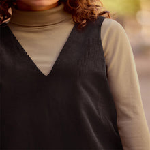 Load image into Gallery viewer, Black Corduroy Pinafore Short Sleeve Mini Dress
