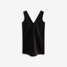 Load image into Gallery viewer, Black Corduroy Pinafore Short Sleeve Mini Dress
