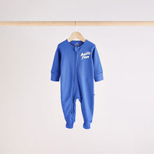 Load image into Gallery viewer, Blue Baby Zipped Sleepsuits 4 Pack
