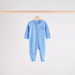 Blue Baby Zipped Sleepsuits 4 Pack