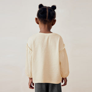 Cream 100% Cotton Long Sleeve Textured Top (3mths-6yrs)