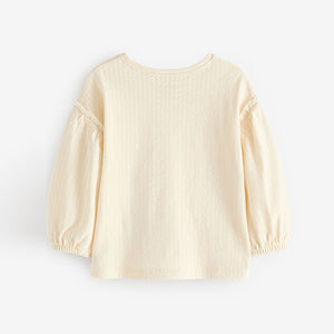 Cream 100% Cotton Long Sleeve Textured Top (3mths-6yrs)