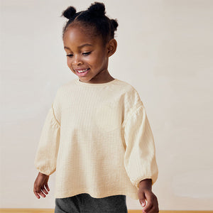 Cream 100% Cotton Long Sleeve Textured Top (3mths-6yrs)