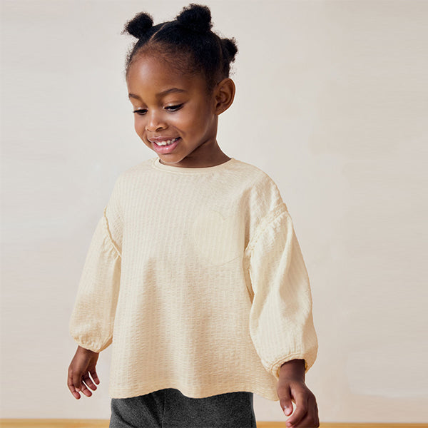 Cream 100% Cotton Long Sleeve Textured Top (3mths-6yrs)