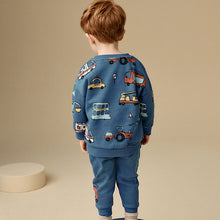 Load image into Gallery viewer, Blue Vehicles All-Over Print Character Sweatshirt and Joggers Set (3mths-5yrs)
