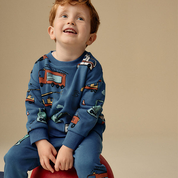 Blue Vehicles All-Over Print Character Sweatshirt and Joggers Set (3mths-5yrs)