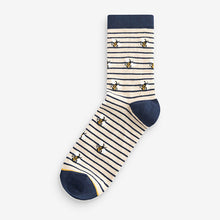 Load image into Gallery viewer, Navy/Ochre Bee Ankle Socks 5 Pack
