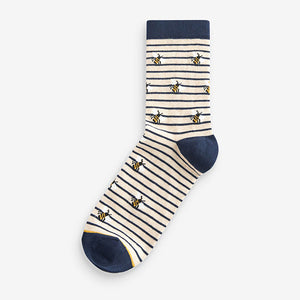 Navy/Ochre Bee Ankle Socks 5 Pack