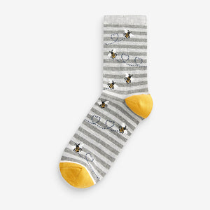 Navy/Ochre Bee Ankle Socks 5 Pack