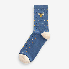 Load image into Gallery viewer, Navy/Ochre Bee Ankle Socks 5 Pack
