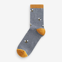 Load image into Gallery viewer, Navy/Ochre Bee Ankle Socks 5 Pack

