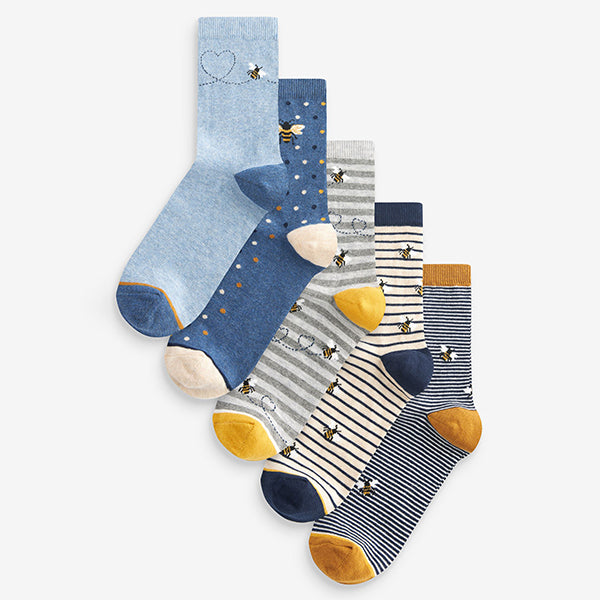 Navy/Ochre Bee Ankle Socks 5 Pack
