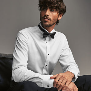 White Slim Fit Slim Fit Single Cuff Shirt With Wing Collar And Bow Tie Pack