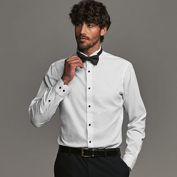 White Slim Fit Slim Fit Single Cuff Shirt With Wing Collar And Bow Tie Pack