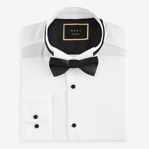 White Slim Fit Slim Fit Single Cuff Shirt With Wing Collar And Bow Tie Pack