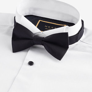 White Slim Fit Slim Fit Single Cuff Shirt With Wing Collar And Bow Tie Pack