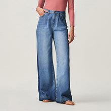 Load image into Gallery viewer, Mid Blue Side Stripe Palazzo Wide Leg 100% Cotton Jeans
