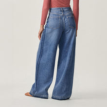 Load image into Gallery viewer, Mid Blue Side Stripe Palazzo Wide Leg 100% Cotton Jeans
