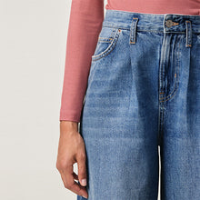 Load image into Gallery viewer, Mid Blue Side Stripe Palazzo Wide Leg 100% Cotton Jeans
