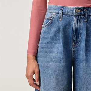 Mid Blue Side Stripe Palazzo Wide Leg 100% Cotton Jeans