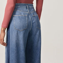 Load image into Gallery viewer, Mid Blue Side Stripe Palazzo Wide Leg 100% Cotton Jeans
