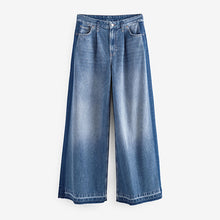 Load image into Gallery viewer, Mid Blue Side Stripe Palazzo Wide Leg 100% Cotton Jeans
