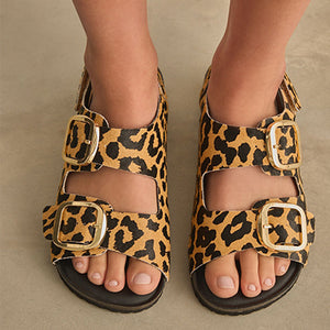 Leopard Standard Fit Forever Comfort® Back Strap Footbed Sandals
