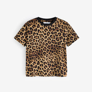 Animal Leopard Print 100% Cotton Short Sleeve Crew Neck T-Shirt