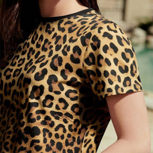 Animal Leopard Print 100% Cotton Short Sleeve Crew Neck T-Shirt