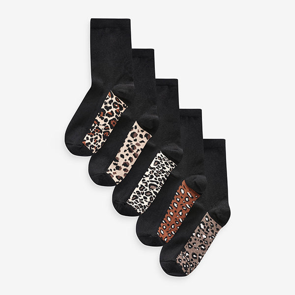 Leopard Footbed Ankle Socks 5 Pack