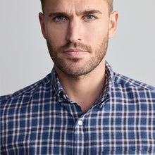Load image into Gallery viewer, Navy Blue/Ecru White 100% Cotton Signature Brushed Flannel Check Long Sleeve Oxford Shirt
