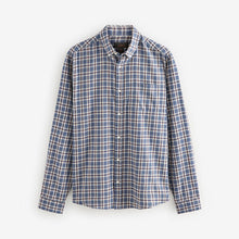 Load image into Gallery viewer, Navy Blue/Ecru White 100% Cotton Signature Brushed Flannel Check Long Sleeve Oxford Shirt
