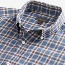 Load image into Gallery viewer, Navy Blue/Ecru White 100% Cotton Signature Brushed Flannel Check Long Sleeve Oxford Shirt
