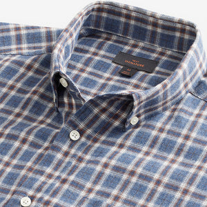 Navy Blue/Ecru White 100% Cotton Signature Brushed Flannel Check Long Sleeve Oxford Shirt