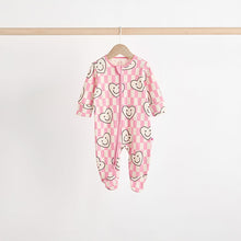 Load image into Gallery viewer, Pink Happy Heart Baby Two Way Zip Floral Print Sleepsuits 3 Pack (0mths-18mths)
