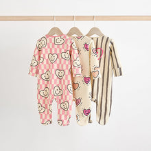 Load image into Gallery viewer, Pink Happy Heart Baby Two Way Zip Floral Print Sleepsuits 3 Pack (0mths-18mths)
