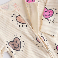Load image into Gallery viewer, Pink Happy Heart Baby Two Way Zip Floral Print Sleepsuits 3 Pack (0mths-18mths)
