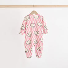 Load image into Gallery viewer, Pink Happy Heart Baby Two Way Zip Floral Print Sleepsuits 3 Pack (0mths-18mths)
