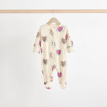 Load image into Gallery viewer, Pink Happy Heart Baby Two Way Zip Floral Print Sleepsuits 3 Pack (0mths-18mths)

