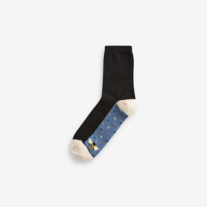 Blue/Ochre Bee Footbed Ankle Socks 5 Pack