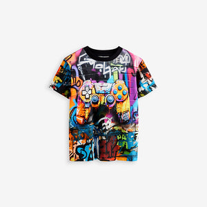 Black Graffiti Controller Short Sleeve All Over Print 100% Cotton