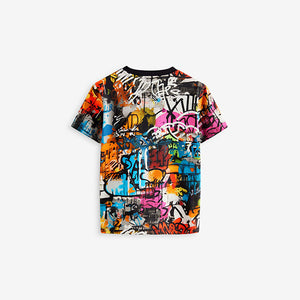 Black Graffiti Controller Short Sleeve All Over Print 100% Cotton