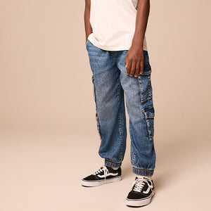 Blue Balloon Denim Cargo 100% Cotton Jeans with Elasticated