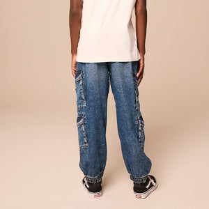Blue Balloon Denim Cargo 100% Cotton Jeans with Elasticated