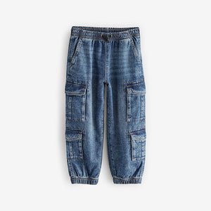 Blue Balloon Denim Cargo 100% Cotton Jeans with Elasticated