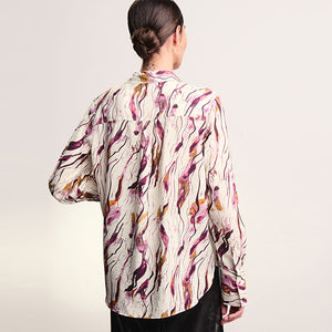 Ecru/Purple Swirl Print Long Sleeve Button Down Shirt