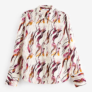 Ecru/Purple Swirl Print Long Sleeve Button Down Shirt