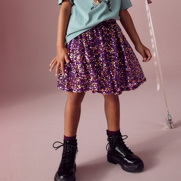 Purple Sequin Pull On Skirt (3-12yrs)