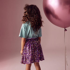 Purple Sequin Pull On Skirt (3-12yrs)